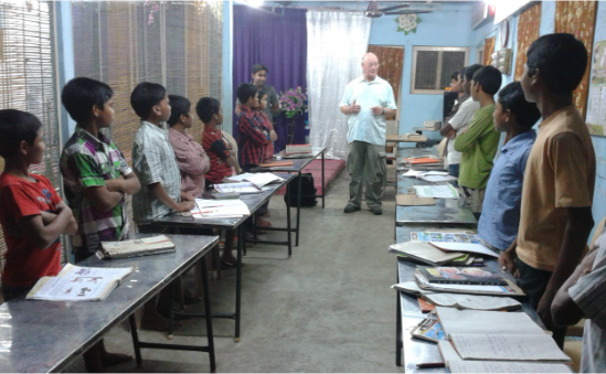 Teaching the boys in Vijayawada India 